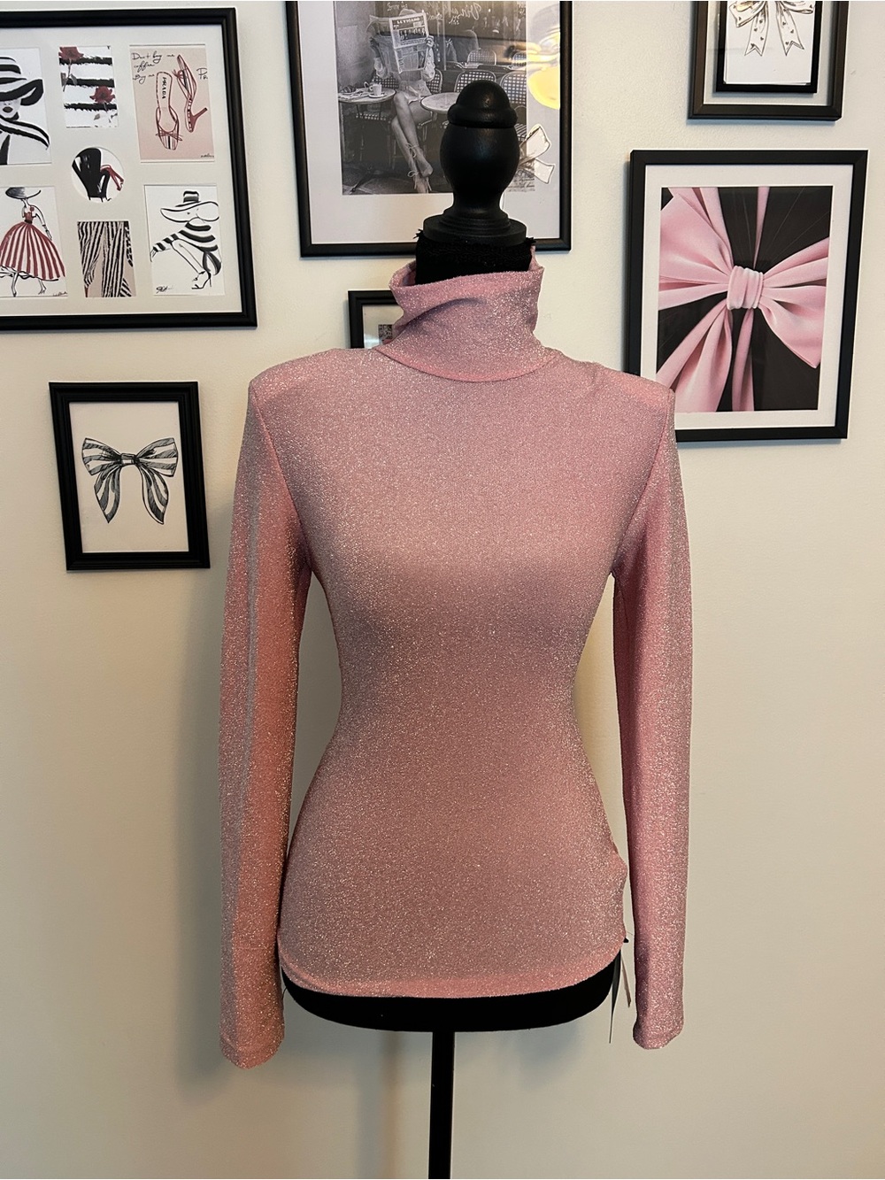 Sparkle Pink Turtleneck Sweater Top